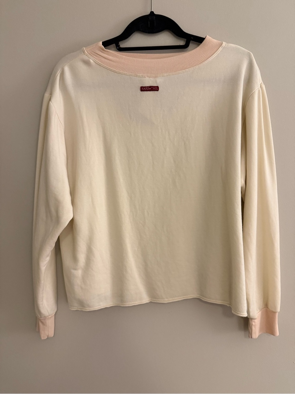Hardtail Cream Crewneck Sweatshirt with Pale Pink Rib Trim - Picture 3 of 5